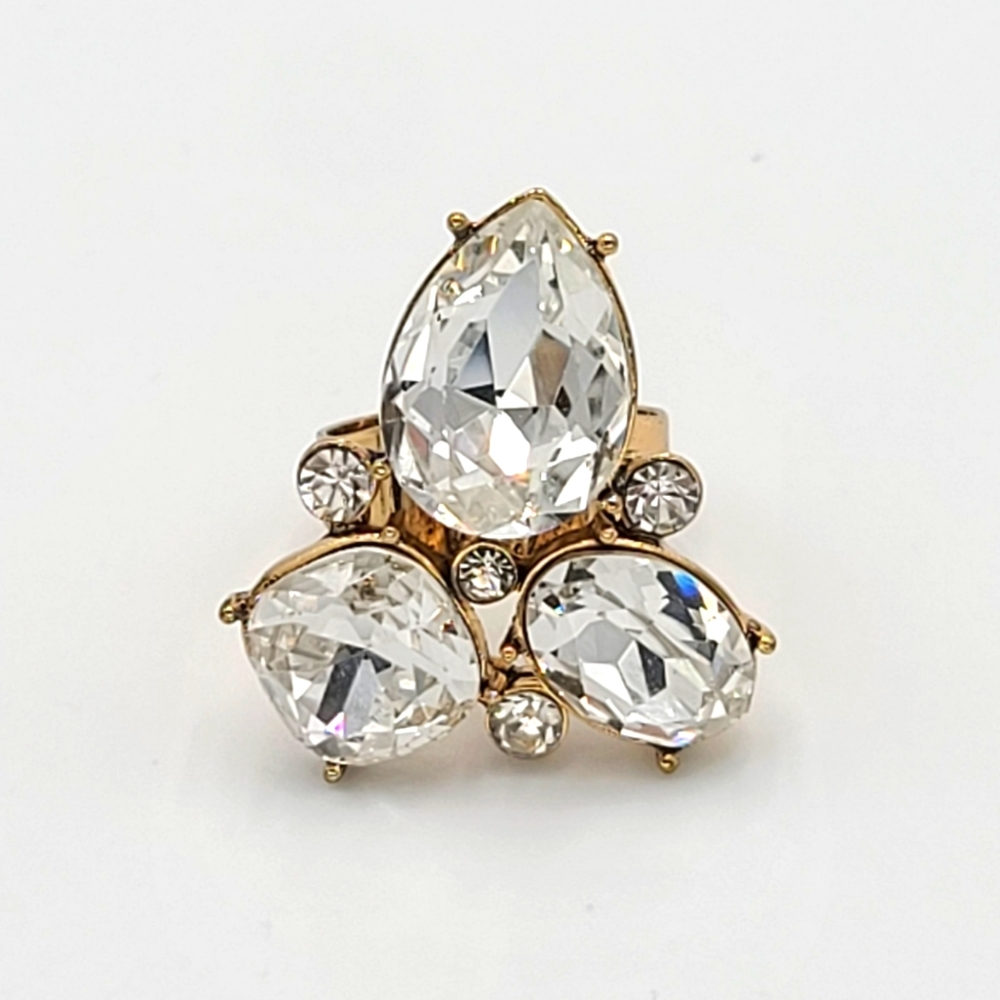 White Tear Drop Tri-Stone Statement Ring
